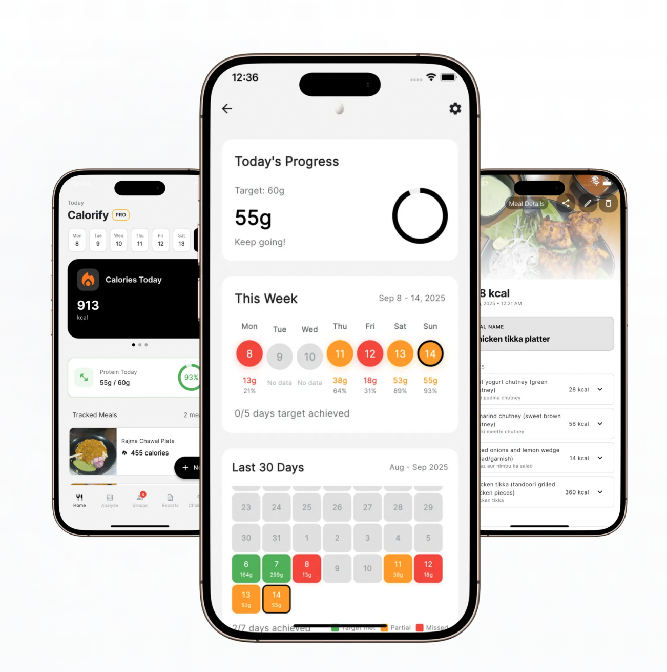 Calorify app screens